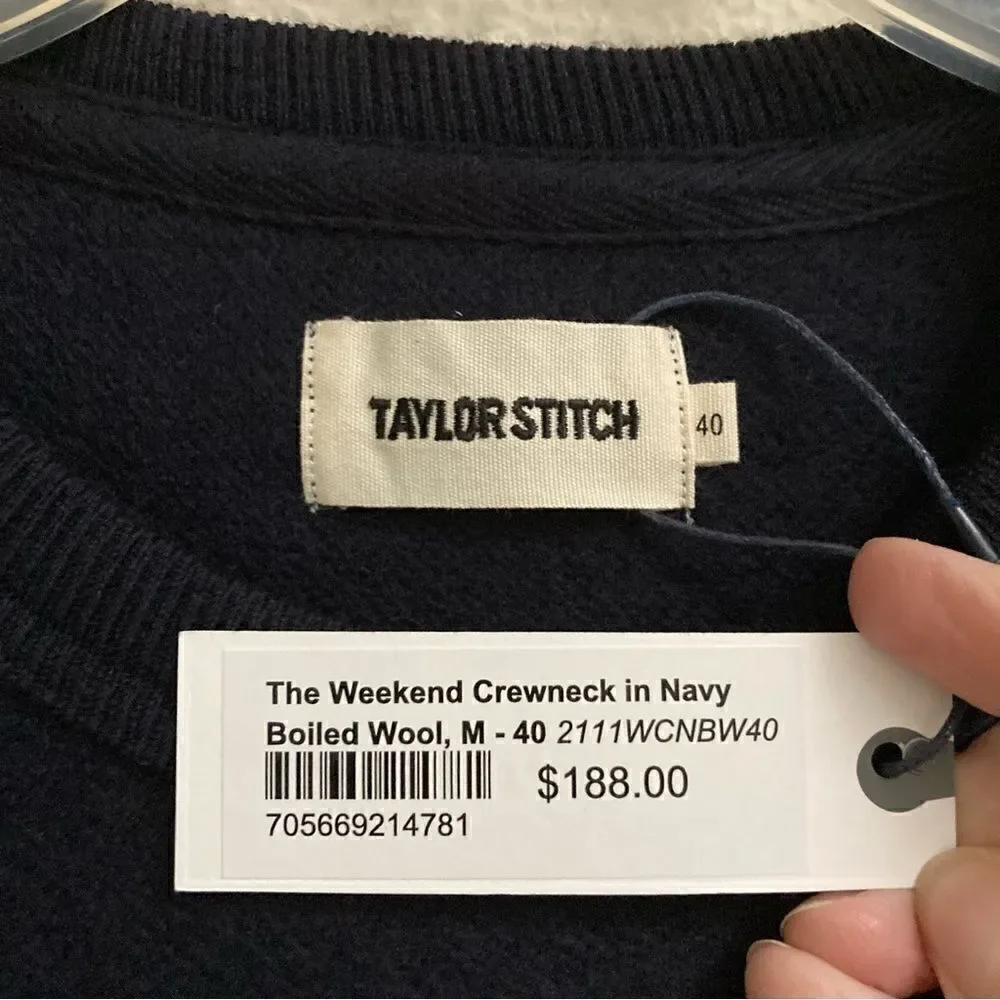 Taylor‎ Stitch The Weekend Crewneck pull over Navy Boiled Wool Sweater
